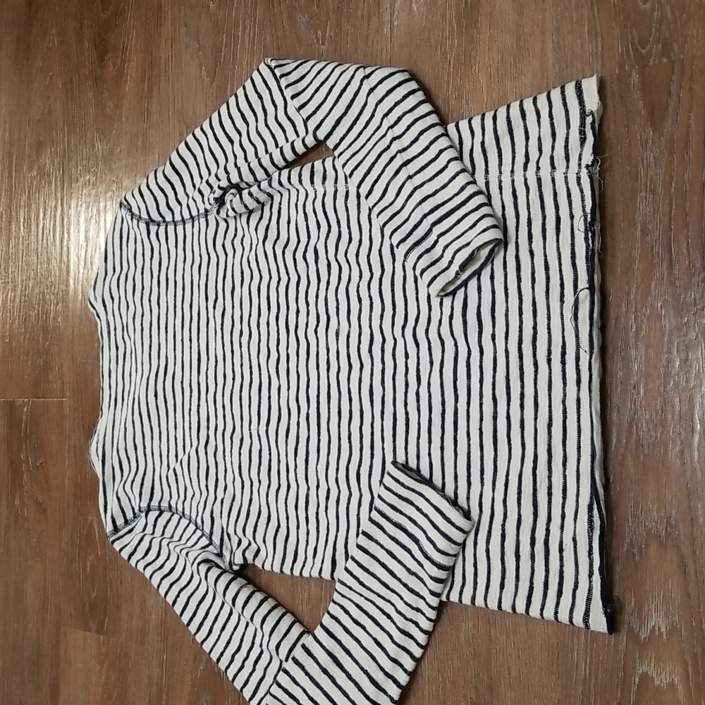 (XS) LE CHΓTEAU Striped 100% Cotton Sweater Cozy Cottagecore Frayed Loungewear - Picture 9 of 10